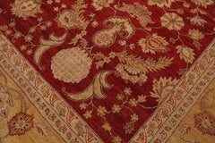 Knotted Rug Rusty Red Hand Knotted 12'5''x18' Traditional Peshawar 200 KPSI Peshawar Wool Oriental Area Rug