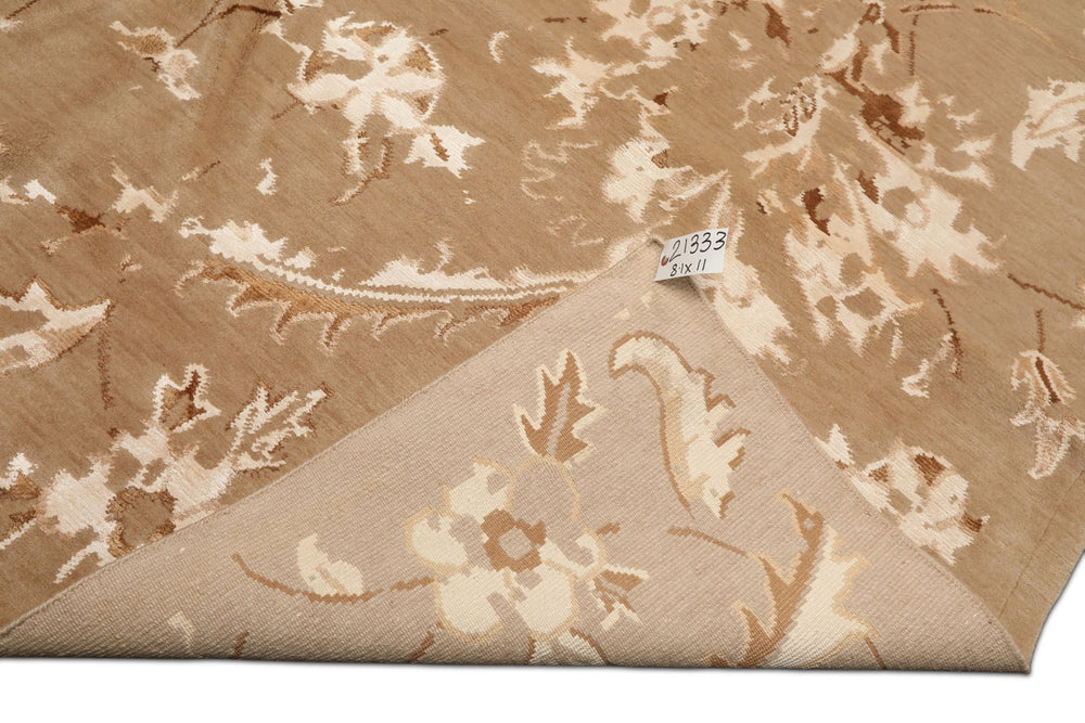 8x11 Beige, Tan, Ivory Color Hand Knotted Tibetan Wool & Bamboo Silk Transitional Oriental Rug
