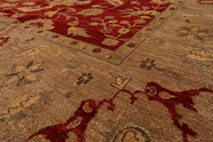 Knotted Rug Red Hand Knotted 12'x15'9" Traditional Peshawar Mahal 200 KPSI Peshawar Mahal Wool Oriental Area Rug