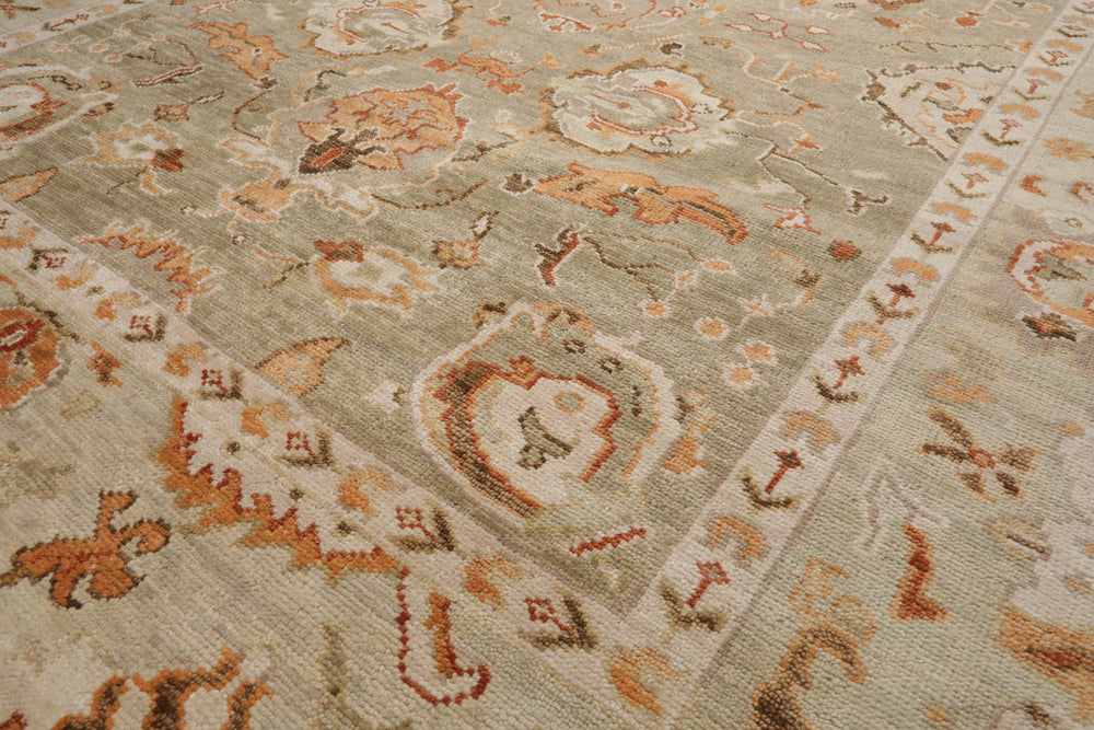 Multi Size Beige Peach Brown Color Hand Knotted Oushak Wool Traditional Oriental Rug