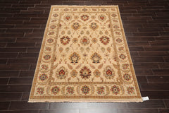 6x9 Beige, Tan, Rust Color Hand Knotted Agra 100% Wool Traditional Oriental Rug