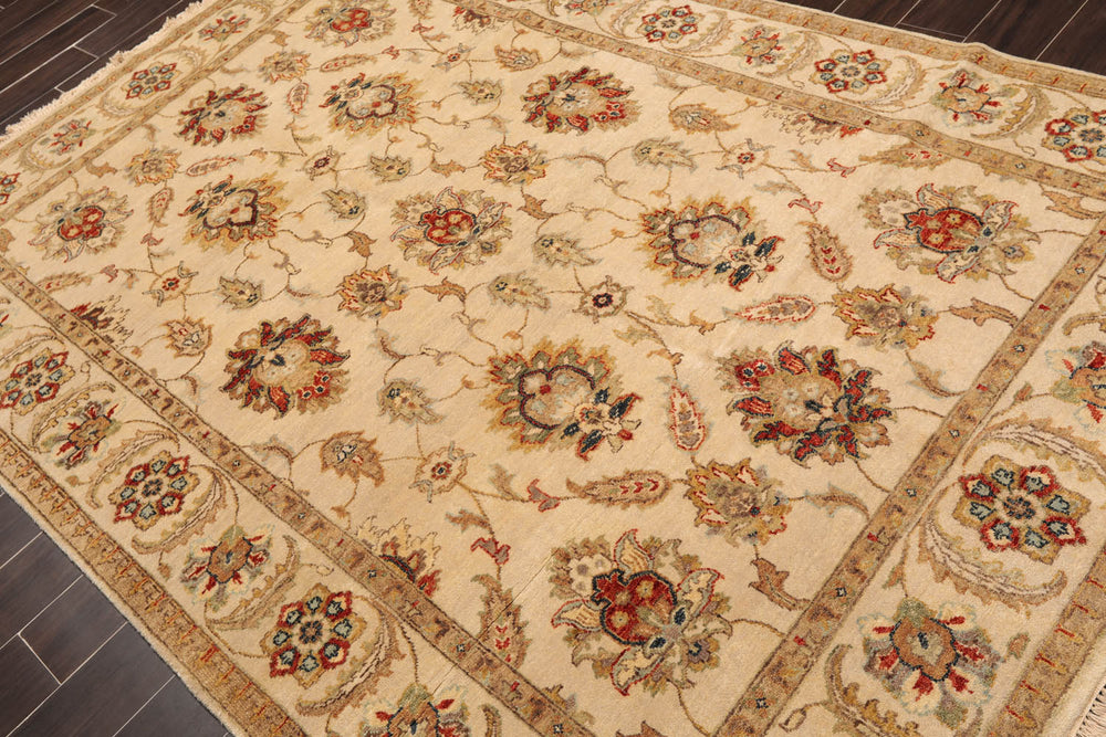 6x9 Beige, Tan, Rust Color Hand Knotted Agra 100% Wool Traditional Oriental Rug