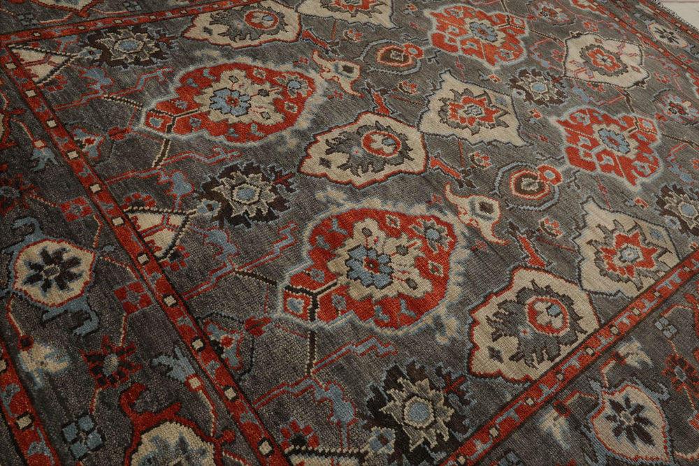 Multi Size Gray Ivory Pink Color Hand Knotted Turkish Oushak Wool Traditional Oriental Rug