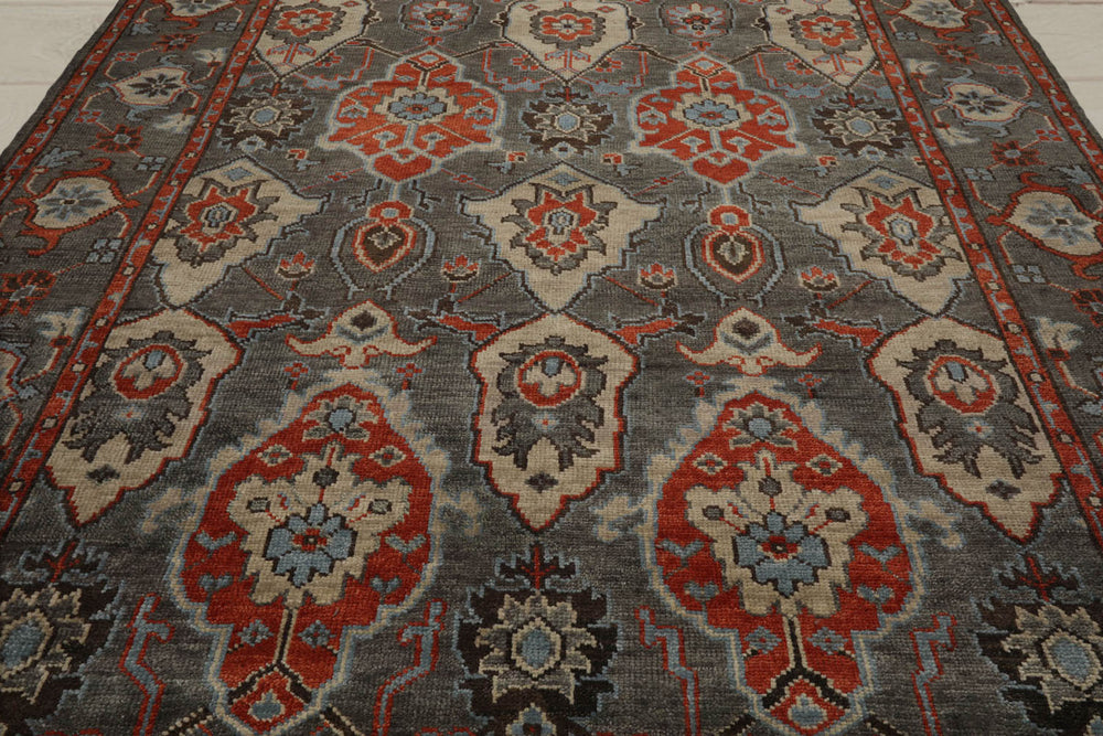 Multi Size Gray Ivory Pink Color Hand Knotted Turkish Oushak Wool Traditional Oriental Rug