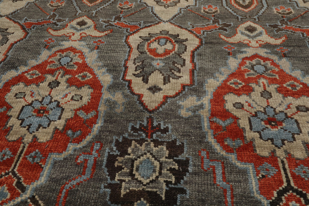 Multi Size Gray Ivory Pink Color Hand Knotted Turkish Oushak Wool Traditional Oriental Rug