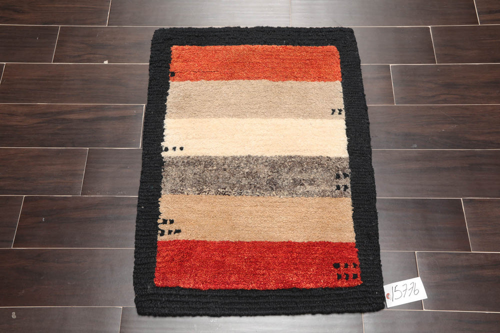 2x3 Beige, Black, Gray Color Hand Knotted 100% Wool Transitional Oriental Rug