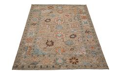 Multi Size Beige Blush Aqua Color Hand Knotted Oushak Wool Transitional Oriental Rug