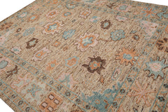 Multi Size Beige Blush Aqua Color Hand Knotted Oushak Wool Transitional Oriental Rug