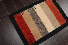 2x3 Beige, Black, Gray Color Hand Knotted 100% Wool Transitional Oriental Rug