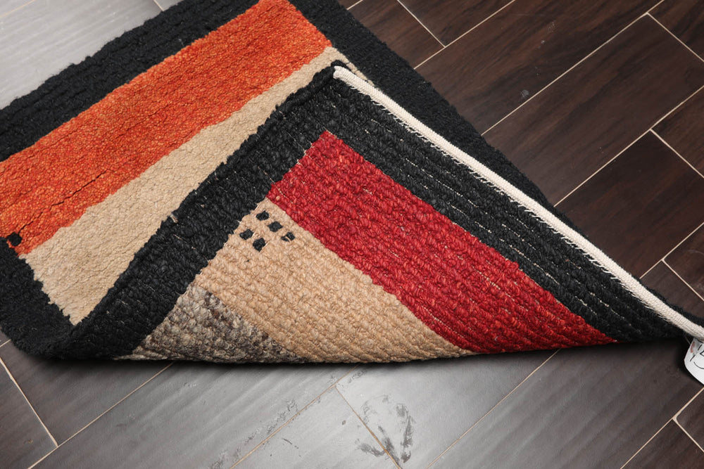 2x3 Beige, Black, Gray Color Hand Knotted 100% Wool Transitional Oriental Rug