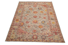 Multi Size Beige Rose Gray Color Hand Knotted Oushak Wool Transitional Oriental Rug