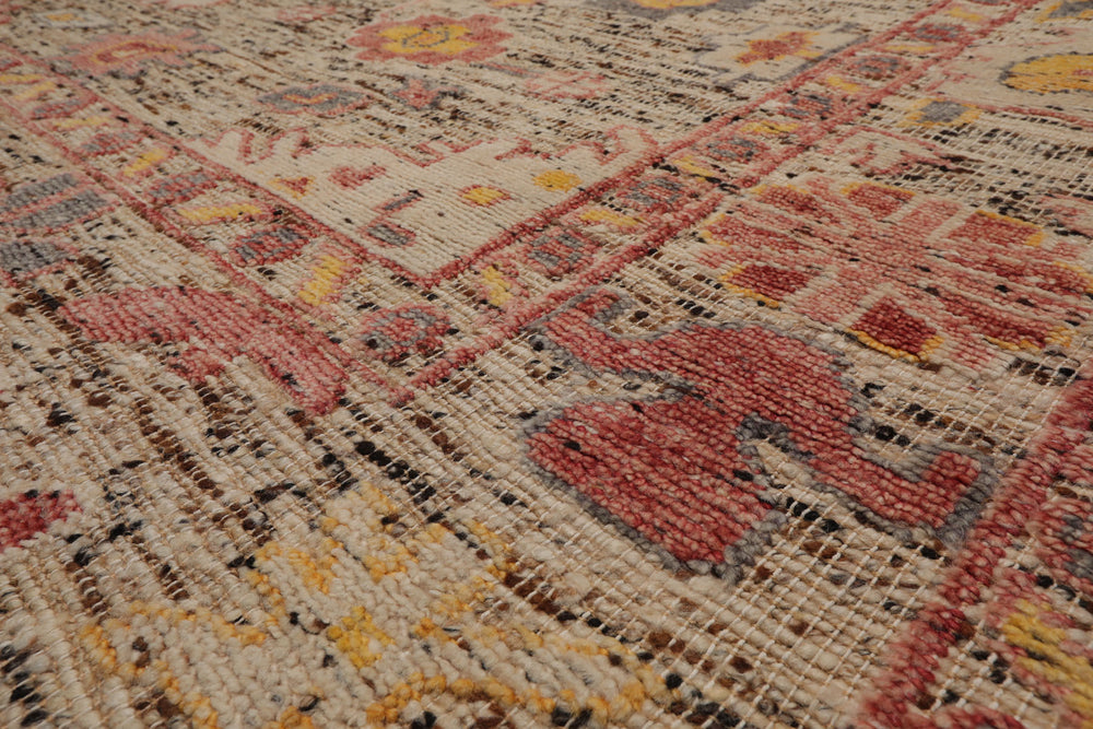 Multi Size Beige Rose Gray Color Hand Knotted Oushak Wool Transitional Oriental Rug