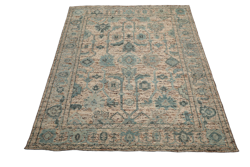 Multi Size Beige Oatmeal Gray Color Hand Knotted Oushak Wool Transitional Oriental Rug