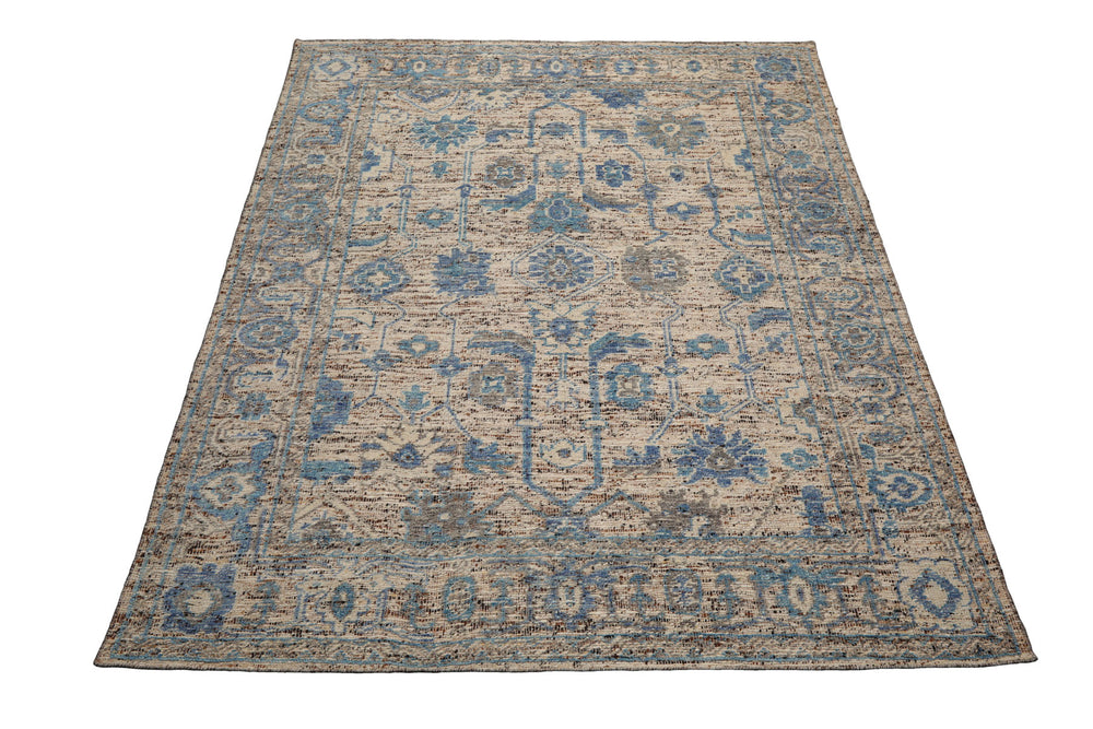 Multi Size Beige Oatmeal Gray Color Hand Knotted Oushak Wool Transitional Oriental Rug
