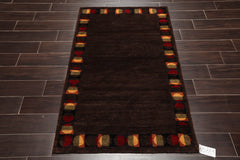 3x5 Chocolate, Red, Gold Color Hand Knotted 100% Wool Transitional Oriental Rug