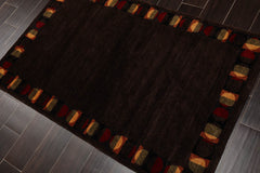 3x5 Chocolate, Red, Gold Color Hand Knotted 100% Wool Transitional Oriental Rug
