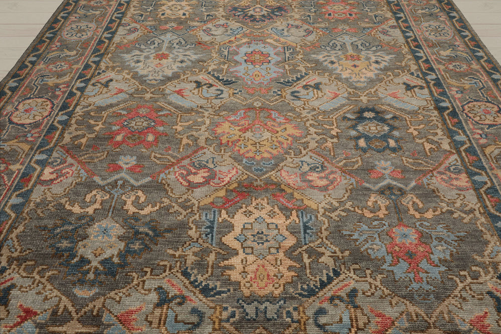 Multi Size Gray Gray Teal Color Hand Knotted Oushak Wool Traditional Oriental Rug