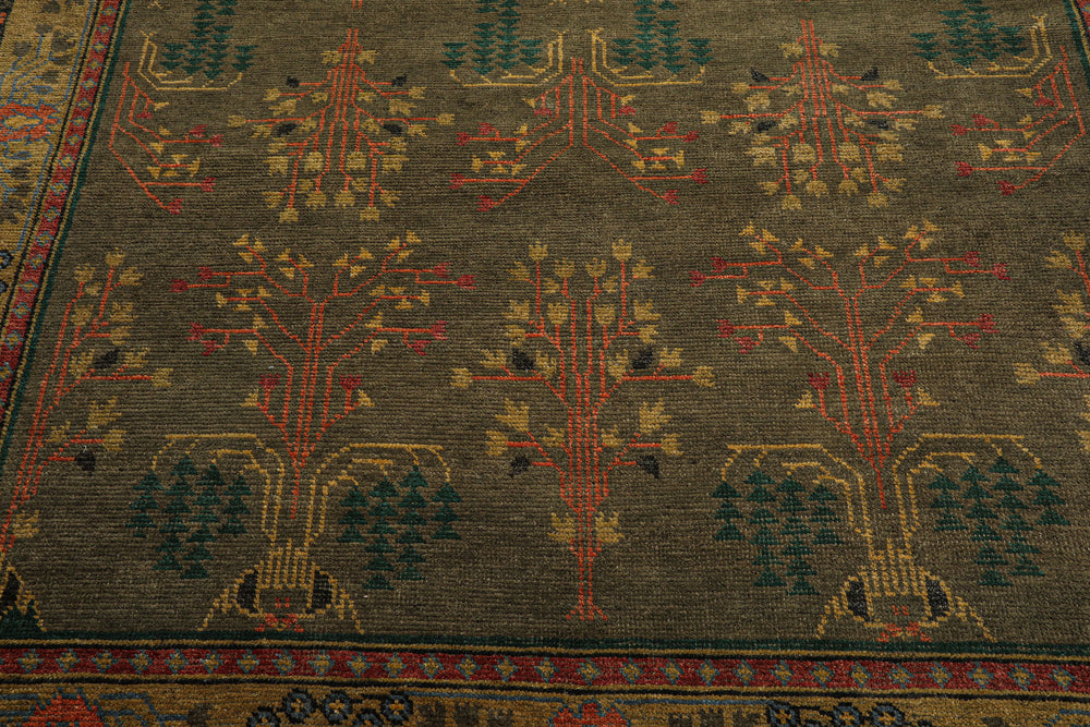 Multi Size Green Pistachio Coral Color Hand Knotted Wool Oriental Rug