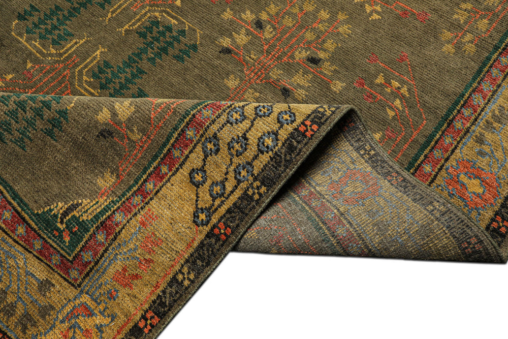 Multi Size Green Pistachio Coral Color Hand Knotted Wool Oriental Rug