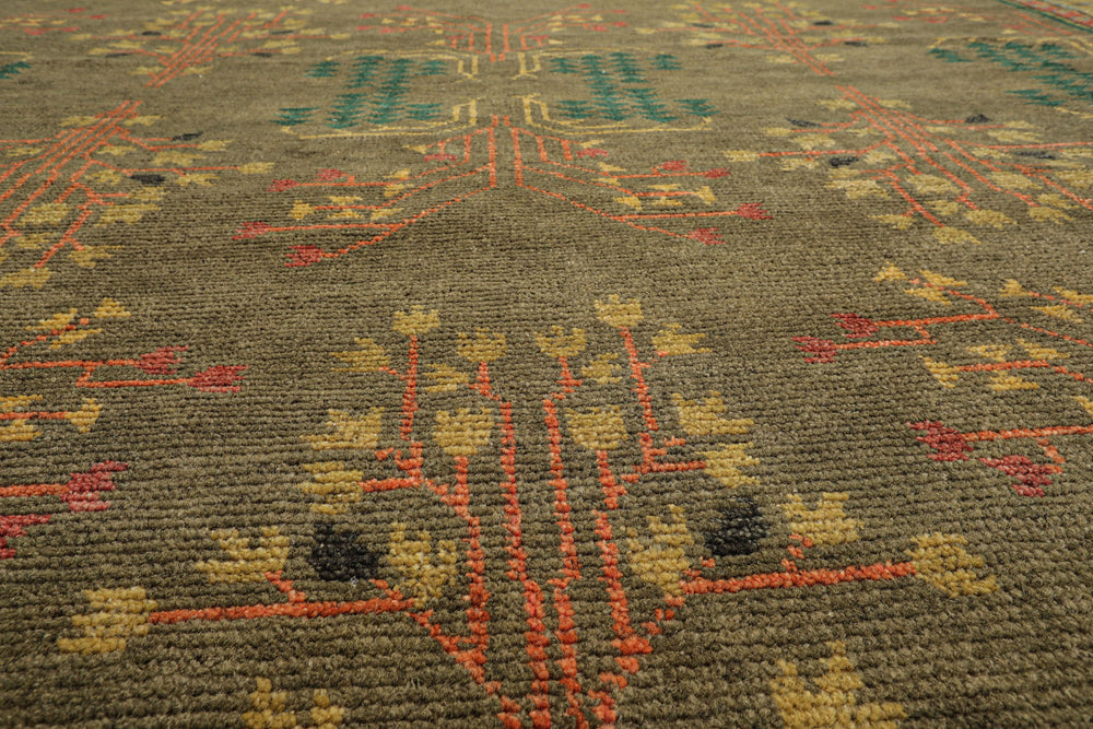 Multi Size Green Pistachio Coral Color Hand Knotted Wool Oriental Rug
