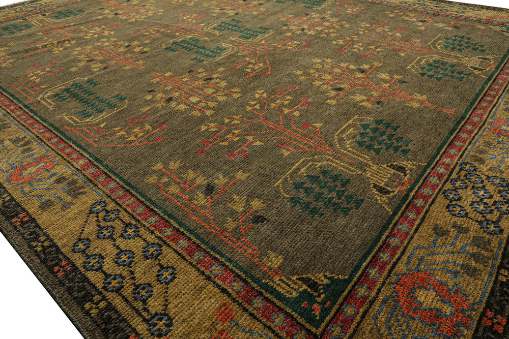Multi Size Green Pistachio Coral Color Hand Knotted Wool Oriental Rug
