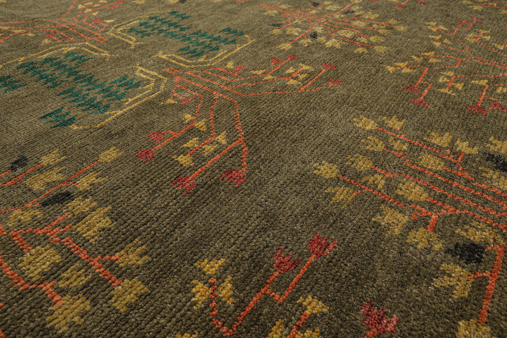 Multi Size Green Pistachio Coral Color Hand Knotted Wool Oriental Rug