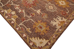 Knotted Rug Brown Hand Knotted 8'x10' Transitional Embossed Look Oushak Wool Oriental Area Rug