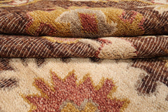 Knotted Rug Brown Hand Knotted 8'x10' Transitional Embossed Look Oushak Wool Oriental Area Rug