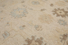 Knotted Rug Ivory Hand Knotted 8'x10' Transitional Embossed Look Oushak Wool Oriental Area Rug