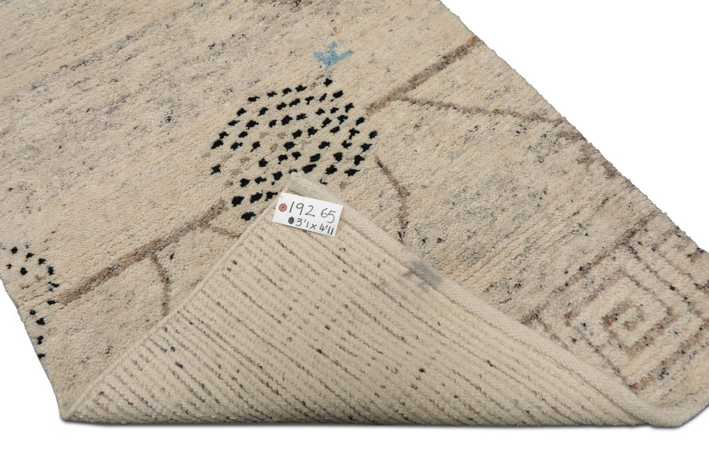 3x5 Ivory, Brown, Black Color Hand Knotted Moroccan Wool Modern Oriental Rug
