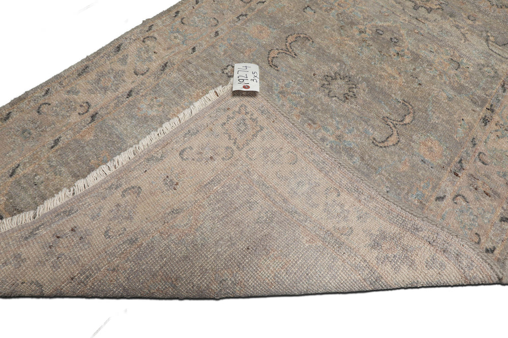 3x5 Gray, Beige, Aqua Color Hand Knotted Afghan Oushak Wool Transitional Oriental Rug