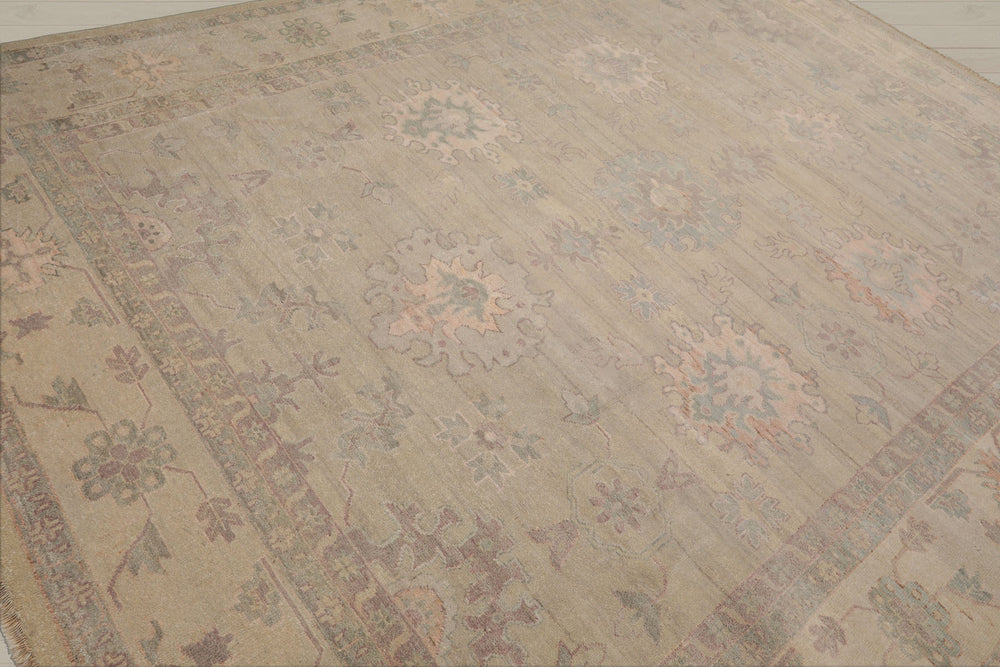 9x12 Moss, Beige, Blush Color Hand Knotted Afghan Oushak Wool Traditional Oriental Rug