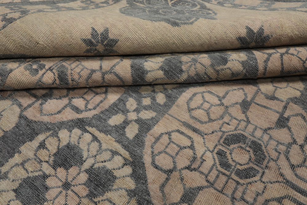 8x10 Gray, Beige, Blush Color Hand Knotted Wool Transitional Oriental Rug
