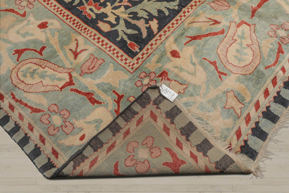 10x14 Black, Pale Aqua, Rust Color Hand Knotted 100% Wool Traditional Oriental Rug