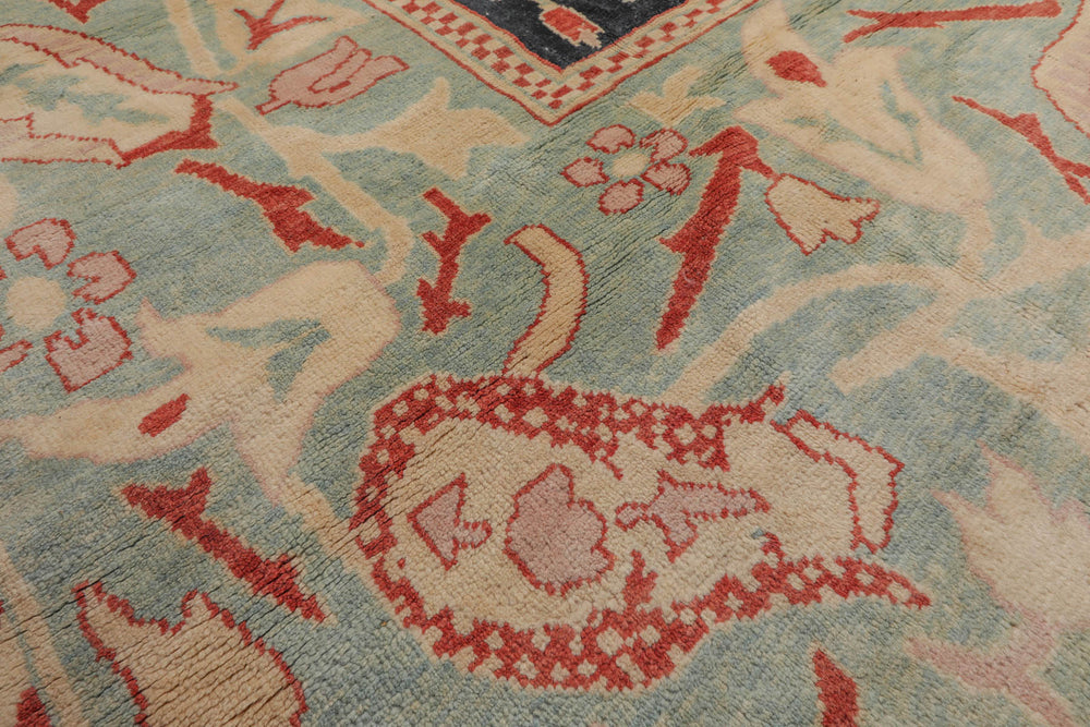10x14 Black, Pale Aqua, Rust Color Hand Knotted 100% Wool Traditional Oriental Rug