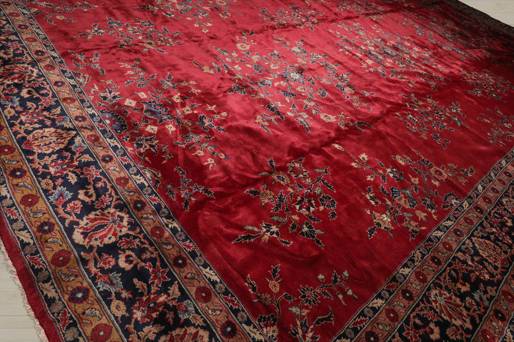 Palace Burgundy, Midnight Blue, Brown Color Hand Knotted Sarouk 100% Wool Traditional Oriental Rug