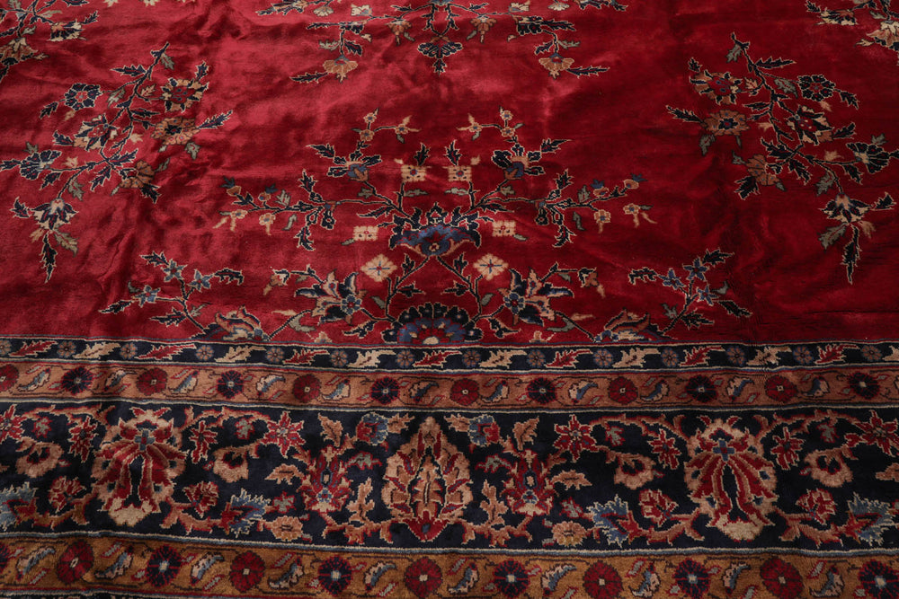 Palace Burgundy, Midnight Blue, Brown Color Hand Knotted Sarouk 100% Wool Traditional Oriental Rug