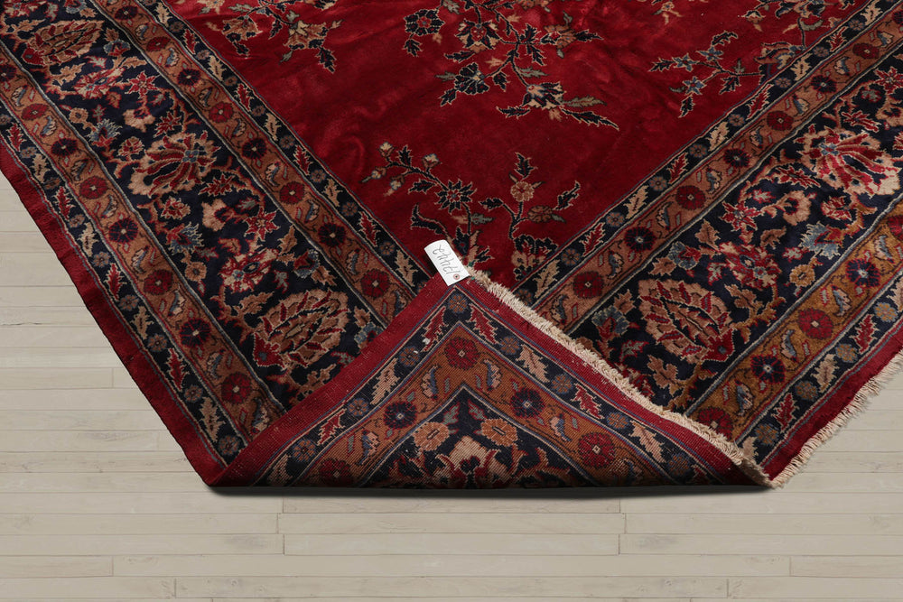 Palace Burgundy, Midnight Blue, Brown Color Hand Knotted Sarouk 100% Wool Traditional Oriental Rug