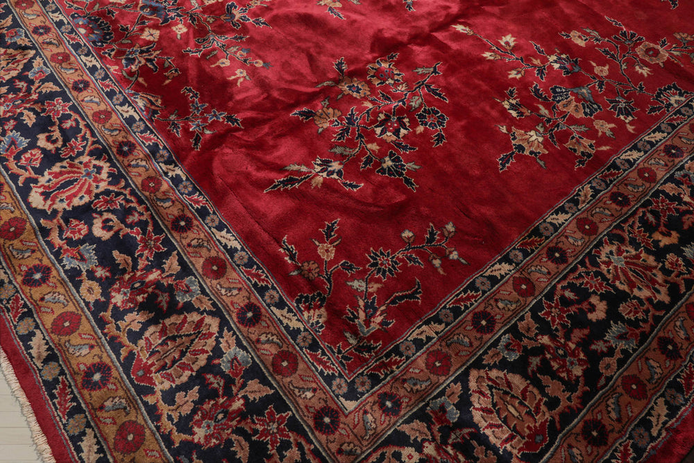 Palace Burgundy, Midnight Blue, Brown Color Hand Knotted Sarouk 100% Wool Traditional Oriental Rug