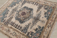 5x7 Beige, Blue, Tan Color Hand Knotted Turkish Oushak 100% Wool Traditional Oriental Rug