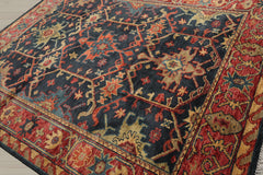 Multi Size Blue Coral Orange Color Hand Knotted Oushak Wool Oriental Rug