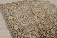 8x10 Taupe, Teal, Gold Color Hand Knotted 100% Wool Traditional Oriental Rug