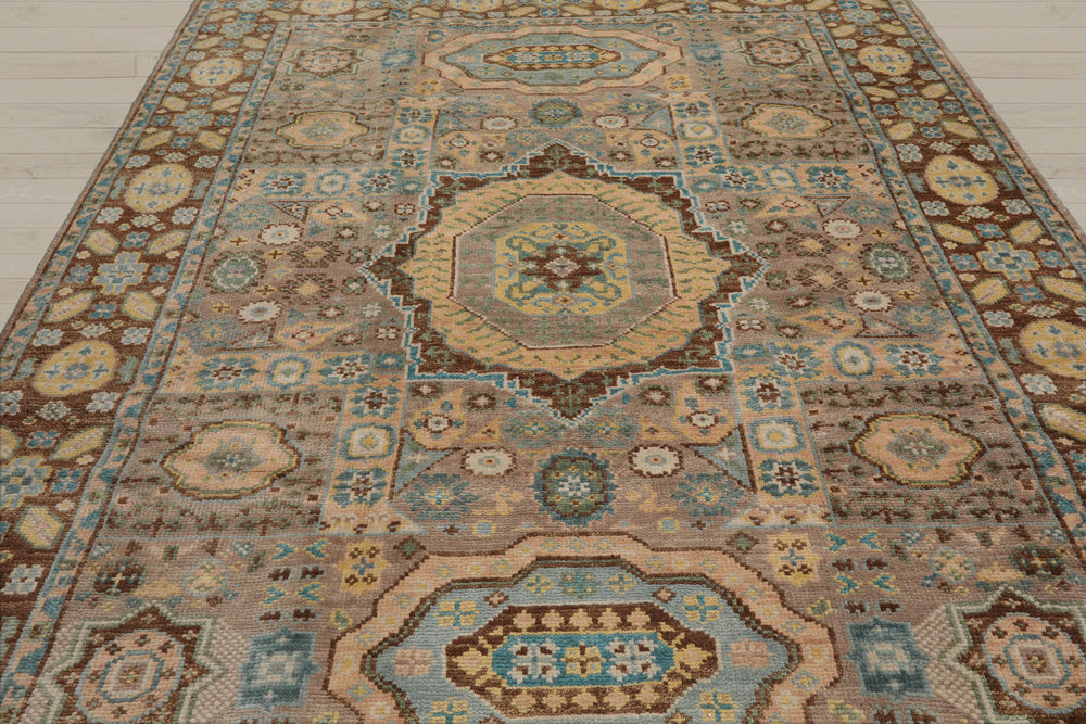8x10 Taupe, Teal, Gold Color Hand Knotted 100% Wool Traditional Oriental Rug
