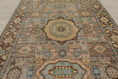 8x10 Taupe, Teal, Gold Color Hand Knotted 100% Wool Traditional Oriental Rug