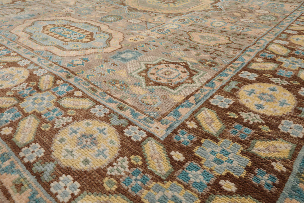 8x10 Taupe, Teal, Gold Color Hand Knotted 100% Wool Traditional Oriental Rug
