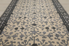 Multi Size Ivory Gray Charcoal Color Hand Knotted Oushak Wool Traditional Oriental Rug