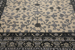 Multi Size Ivory Gray Charcoal Color Hand Knotted Oushak Wool Traditional Oriental Rug