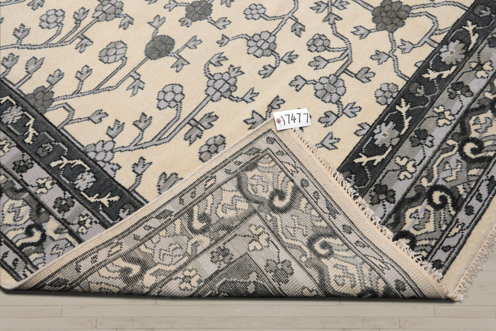 Multi Size Ivory Gray Charcoal Color Hand Knotted Oushak Wool Traditional Oriental Rug
