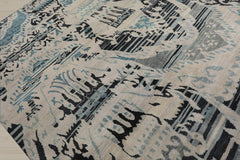 8x11 Gray Beige, Charcoal, Blue Color Hand Knotted 100% Wool Modern Oriental Rug