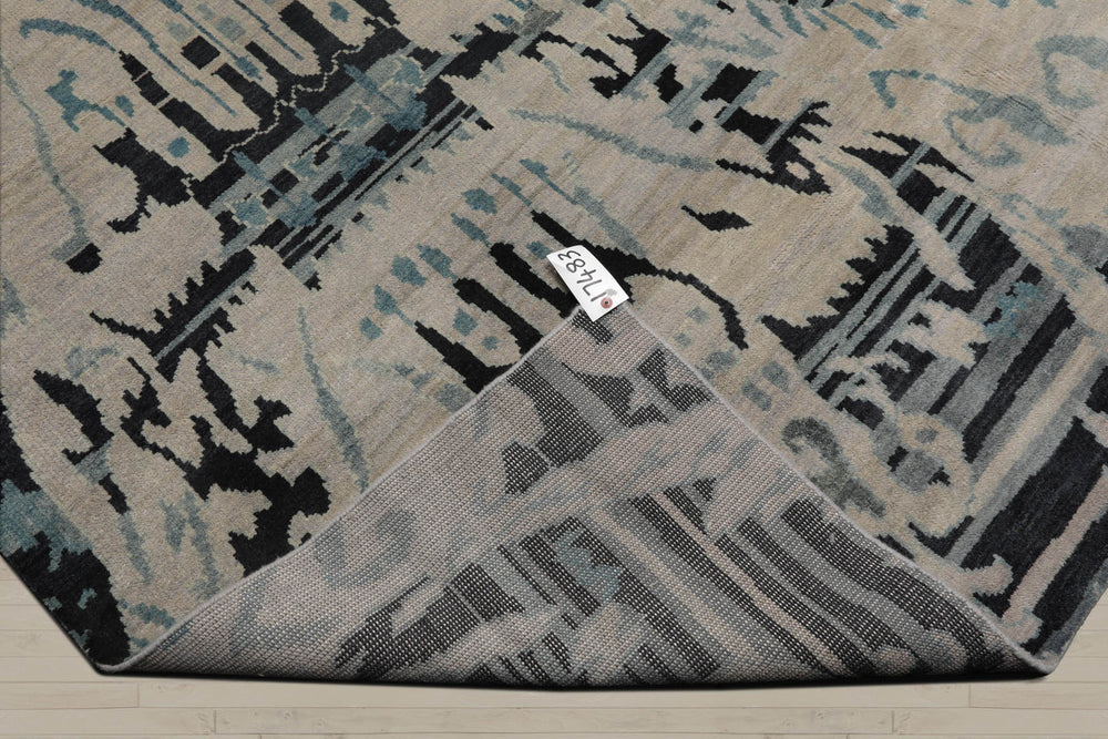 8x11 Gray Beige, Charcoal, Blue Color Hand Knotted 100% Wool Modern Oriental Rug
